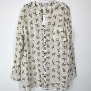 Cotton Vneck Zebra Print button Down Shirt Sz XXL